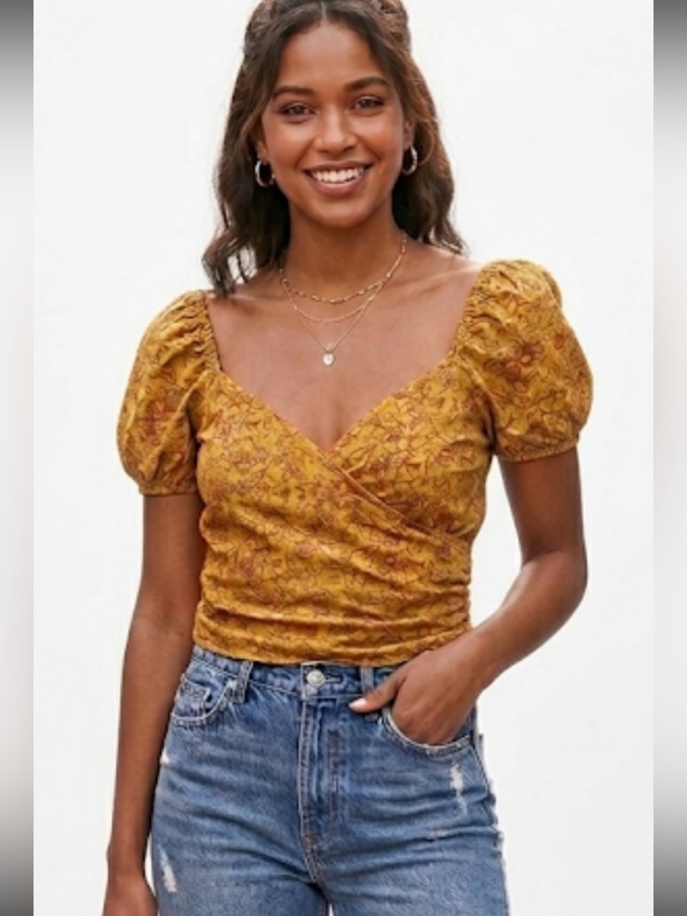 Urban Outfitters Yellow Floral Puff Sleeve Blouse - XS EUC